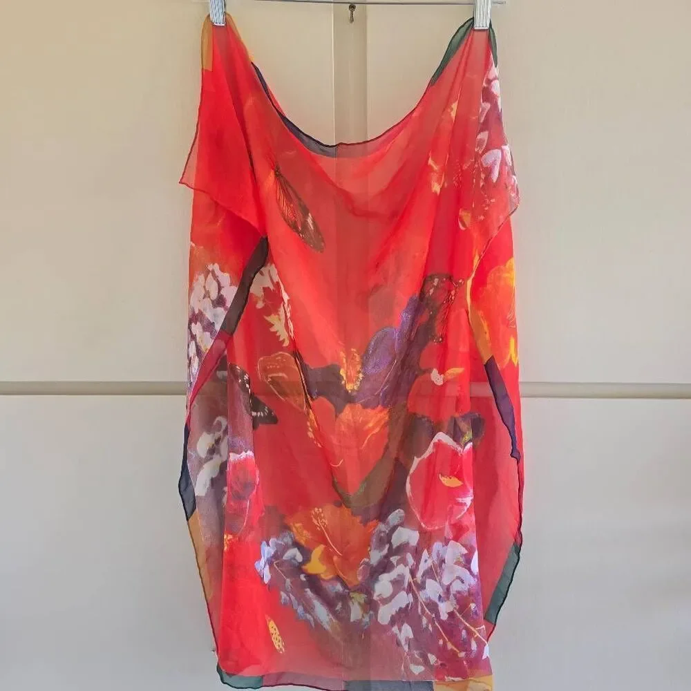 Honolulu Museum of Art Silk Square Scarf, Abstract Butterfly/Floral Print, NWOT
